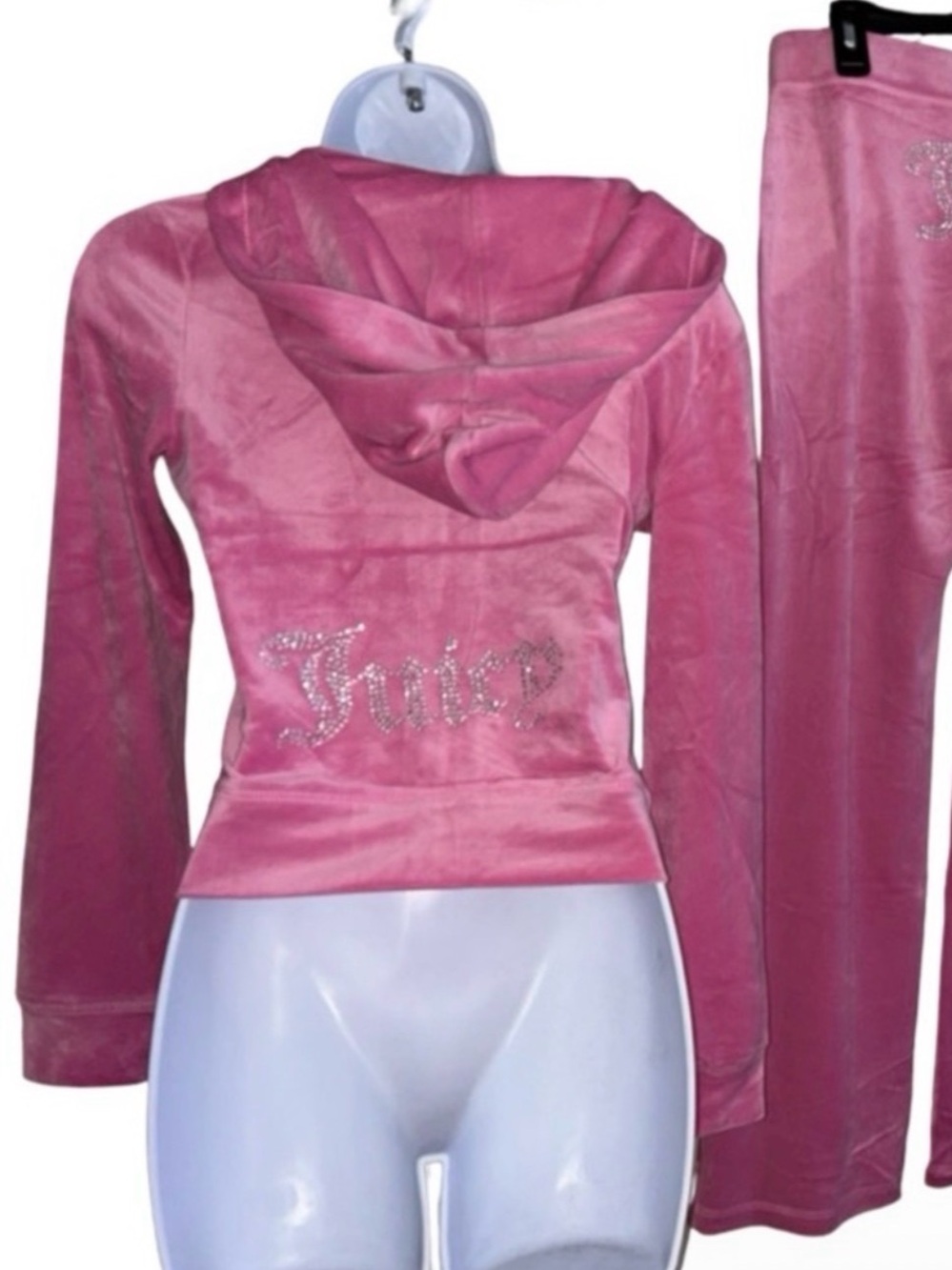 JUICY COUTURE SUPER PINK BLING RHINESTONE VELOUR TRACKSUIT SWEATSUIT HOODIE NWT